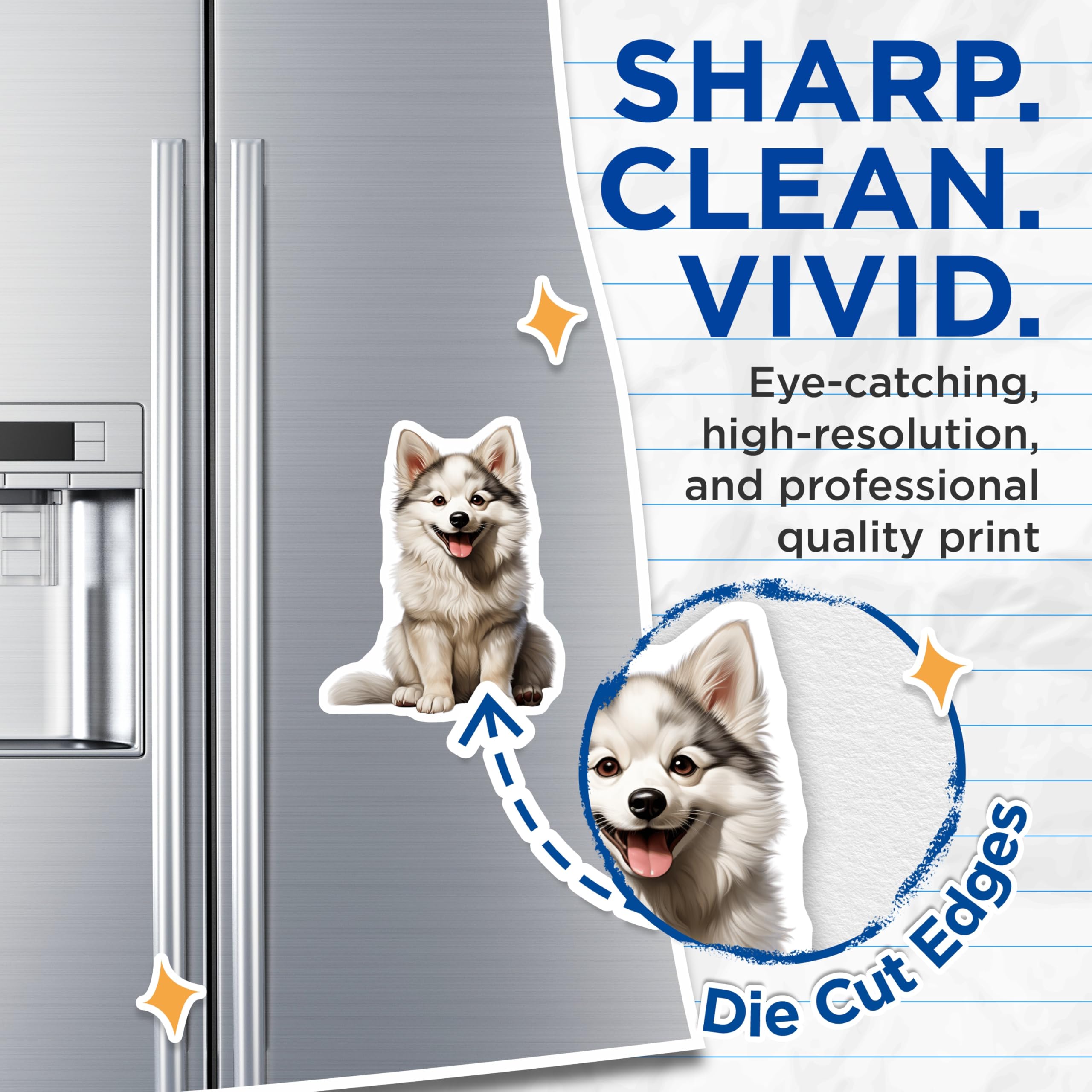 (2 Pack) Husky Puppy Magnets - Fluffy Dog Decor - Adorable Canine Art - 5 Inches On Longest Side - Thick Durable Magnet - Made in USA - MAG24986