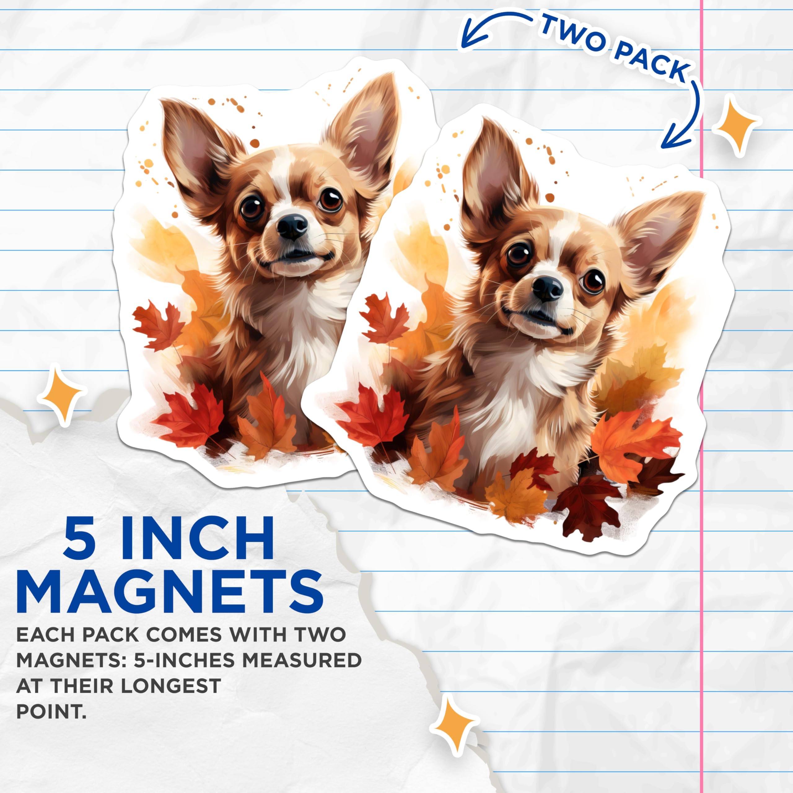 (2 Pack) Chihuahua Dog Magnets - Autumn Fall Decor - Cute Animal Lover - 5 Inches On Longest Side - Thick Durable Magnet - Made in USA - MAG29751