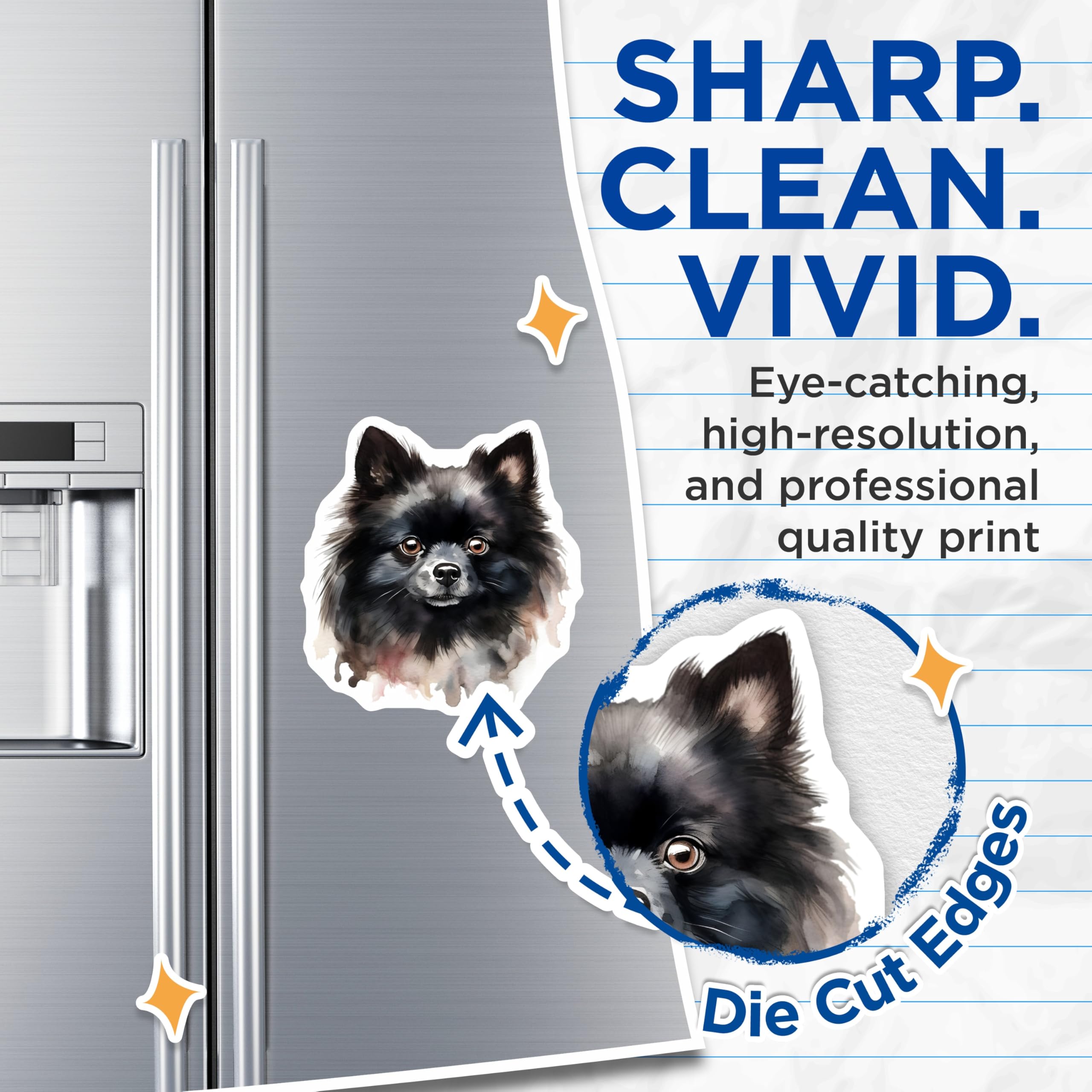 (2 Pack) Black Pomeranian Magnets - Watercolor Dog Art - Fluffy Pom Pet Lover Decor - Dog Mom Kitchen Fridge - 5 Inches On Longest Side - Thick Durable Magnet - Made in USA - MAG26602