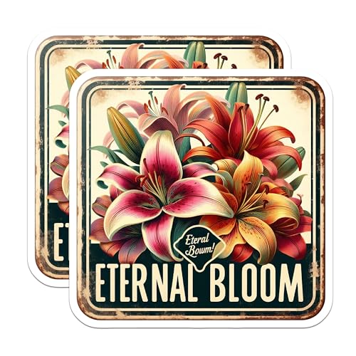 (2 Pack) Eternal Bloom Stickers - Floral Art Stickers - Vintage Flower Stickers - 5" On Longest Side - Sticks to Smooth Flat Surfaces - Made in USA - BMCS6529