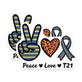 (2 Pack) Peace Love T21 Awareness Magnets - Down Syndrome Support Ribbon - World DS Day Decor - 5 Inches On Longest Side - Thick Durable Magnet - Made in USA - MAG39942