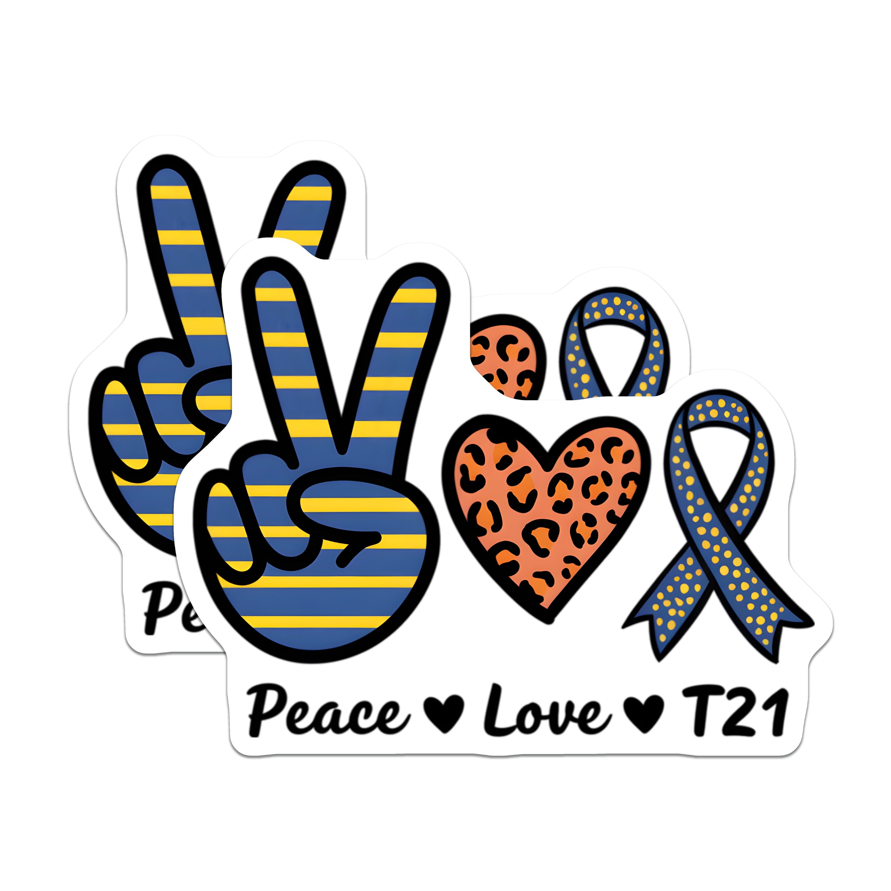 (2 Pack) Peace Love T21 Awareness Magnets - Down Syndrome Support Ribbon - World DS Day Decor - 5 Inches On Longest Side - Thick Durable Magnet - Made in USA - MAG39942