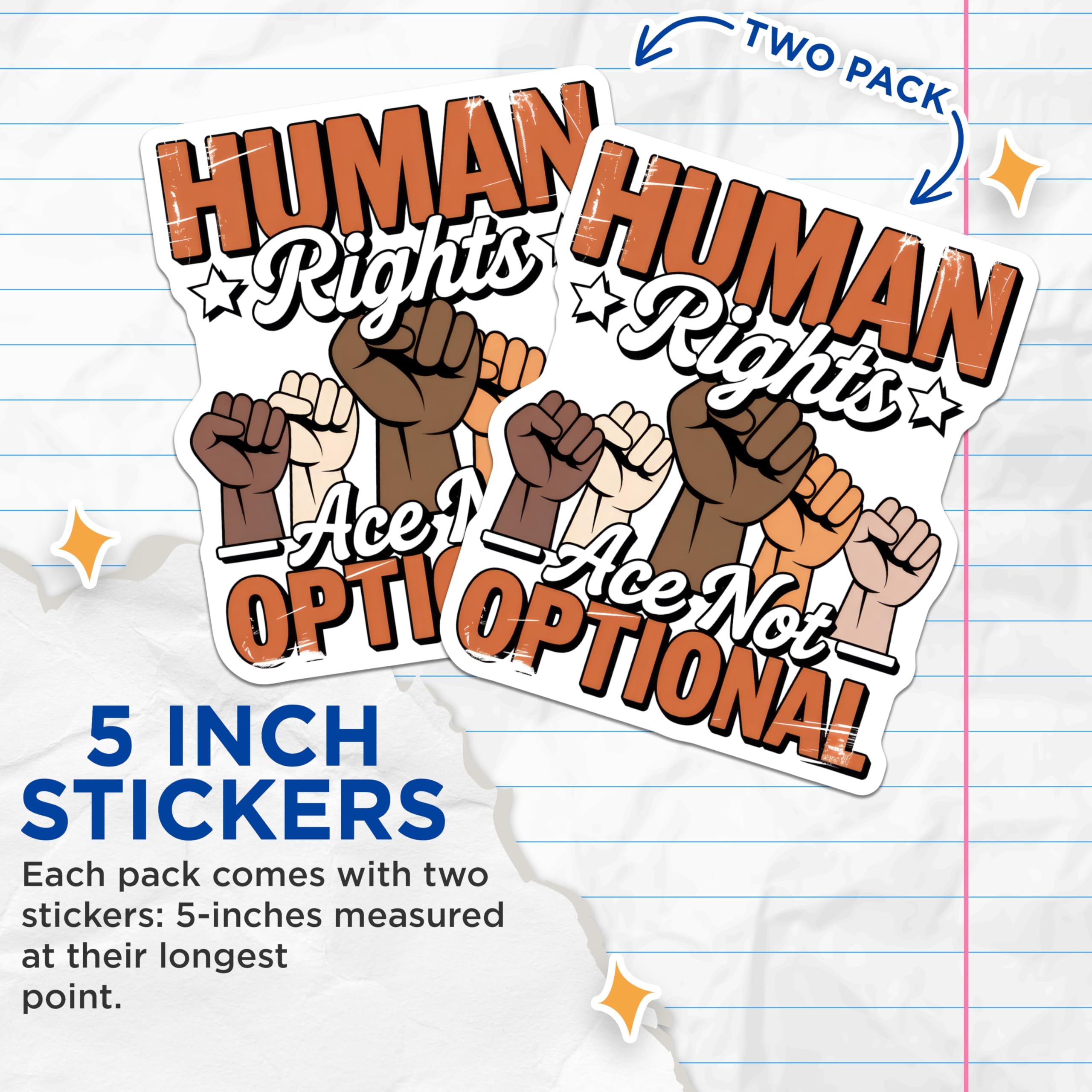 (2 Pack) Human Rights Stickers - Ace Not Optional Decals - Equality Stickers- 5" On Longest Side - Sticks to Smooth Flat Surfaces - Made in USA - BMCS16309