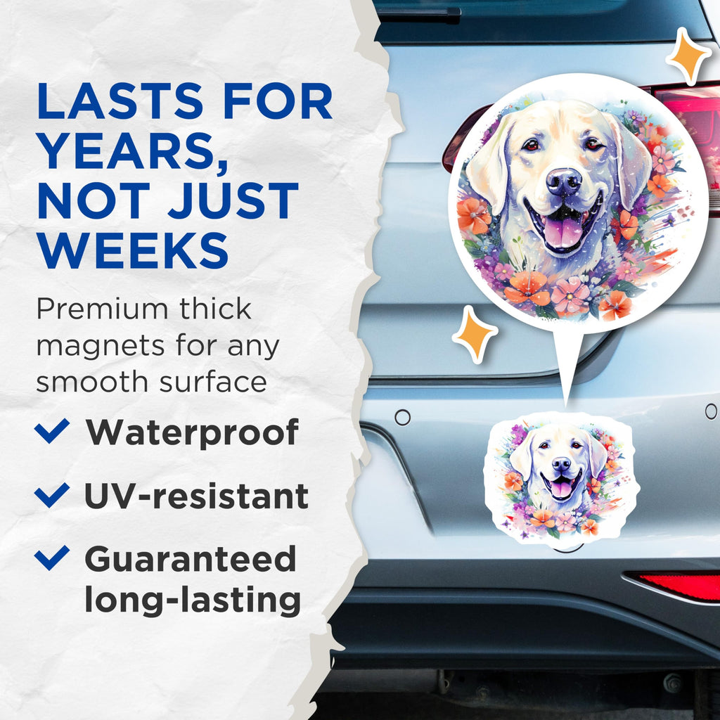 (2 Pack) Labrador Retriever Magnets - Floral Dog Lover Art - Happy Pet Owner Decor - 5 Inches On Longest Side - Thick Durable Magnet - Made in USA - MAG27862
