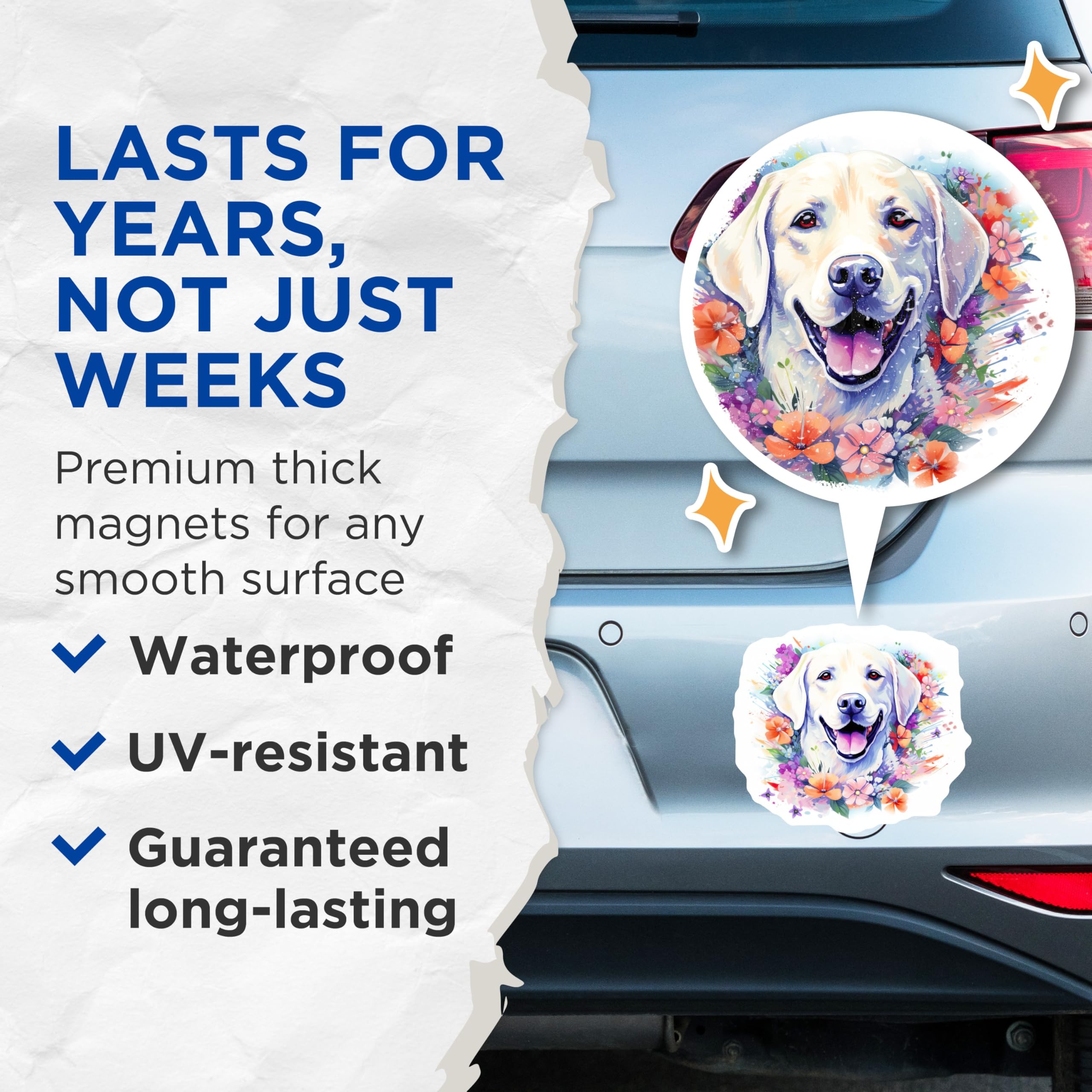 (2 Pack) Labrador Retriever Magnets - Floral Dog Lover Art - Happy Pet Owner Decor - 5 Inches On Longest Side - Thick Durable Magnet - Made in USA - MAG27862