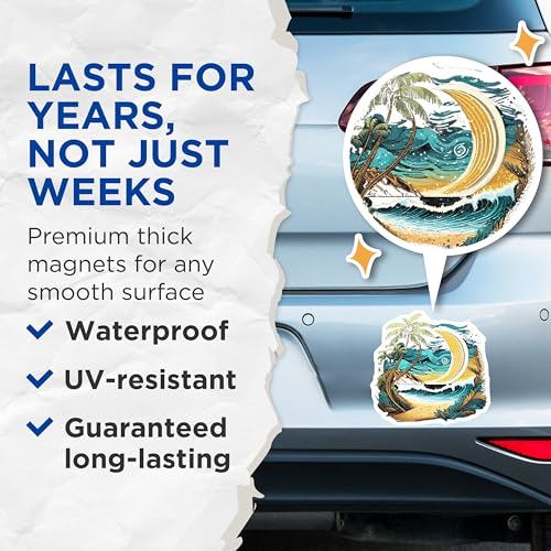 (2 Pack) Tropical Moon Beach Magnets Magnets - Palm Tree Ocean - Surf Seaside Scenery - 5" On Longest Side - Made in USA - Sticks to Refrigerators & Metal Surfaces - MAG9266