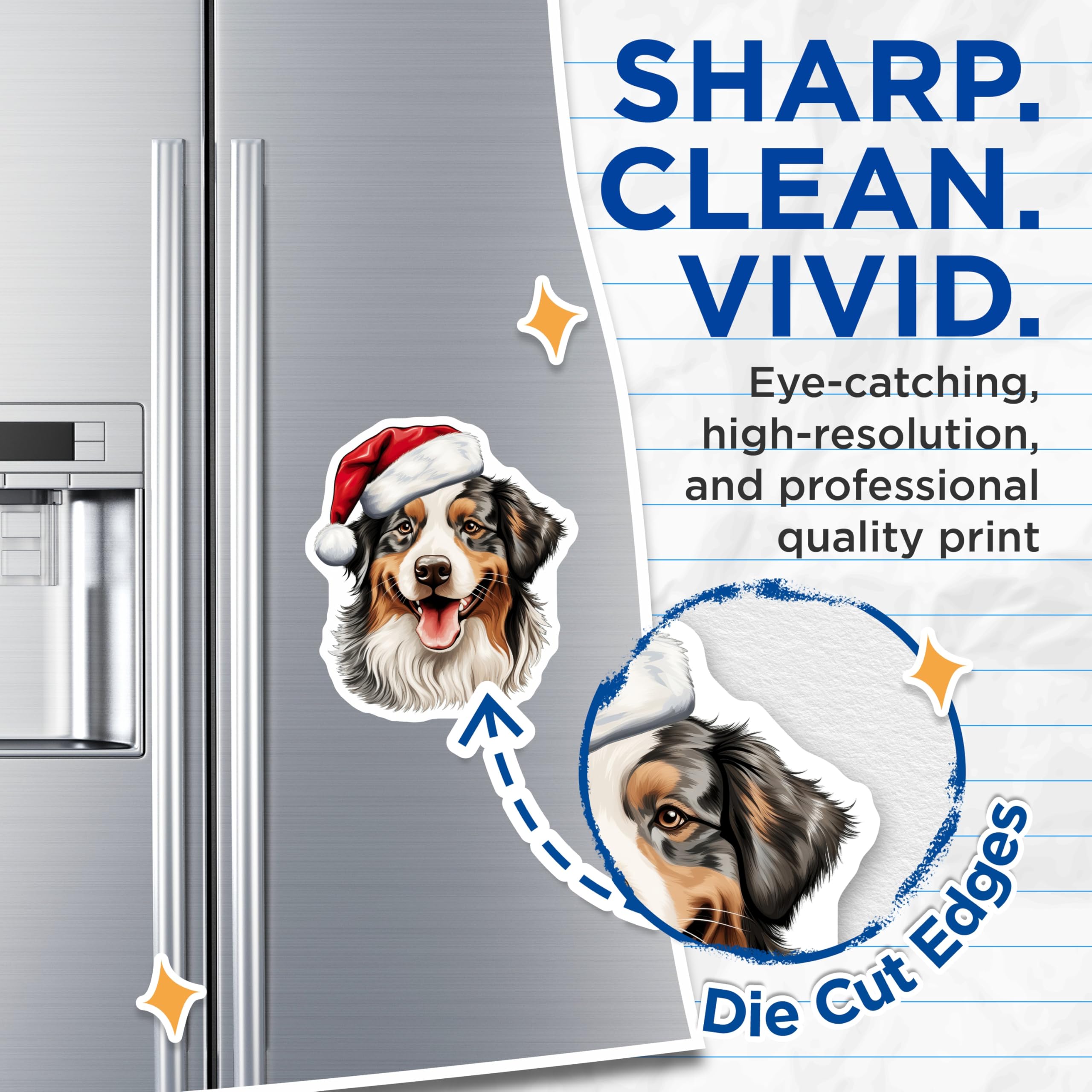(2 Pack) Australian Shepherd Christmas Magnets - Santa Hat Dog Decor - Holiday Pet Refrigerator Accent - 5 Inches On Longest Side - Thick Durable Magnet - Made in USA - MAG25877