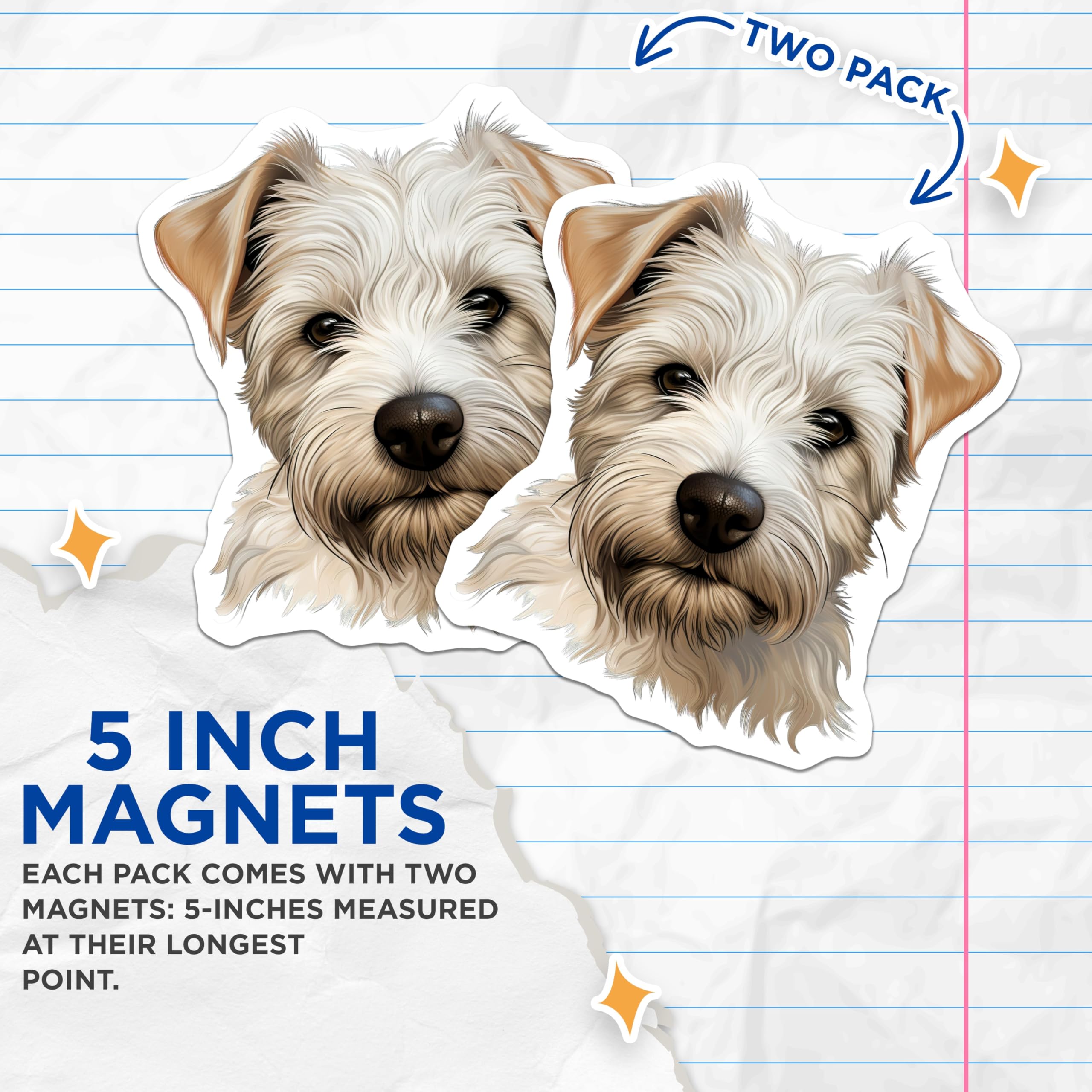 (2 Pack) Dog Lover Magnets - Terrier Dog Face - Pet Owner Present - Car Magnet Refrigerator Decor - Cute Animal Art - 5 Inches On Longest Side - Thick Durable Magnet - Made in USA - MAG27899