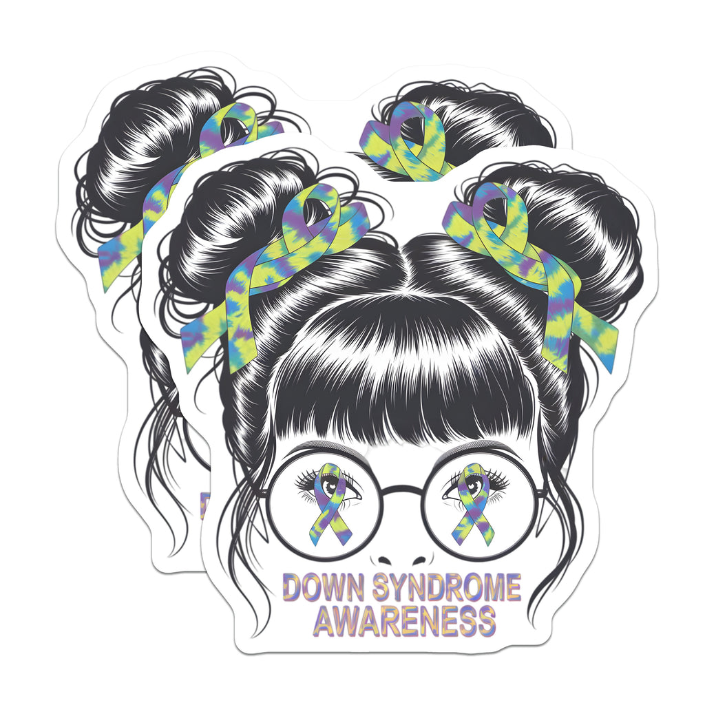 (2 Pack) Down Syndrome Awareness Magnets - Tie Dye Ribbon Support - for DS Families & Advocates - 5 Inches On Longest Side - Thick Durable Magnet - Made in USA - MAG39051