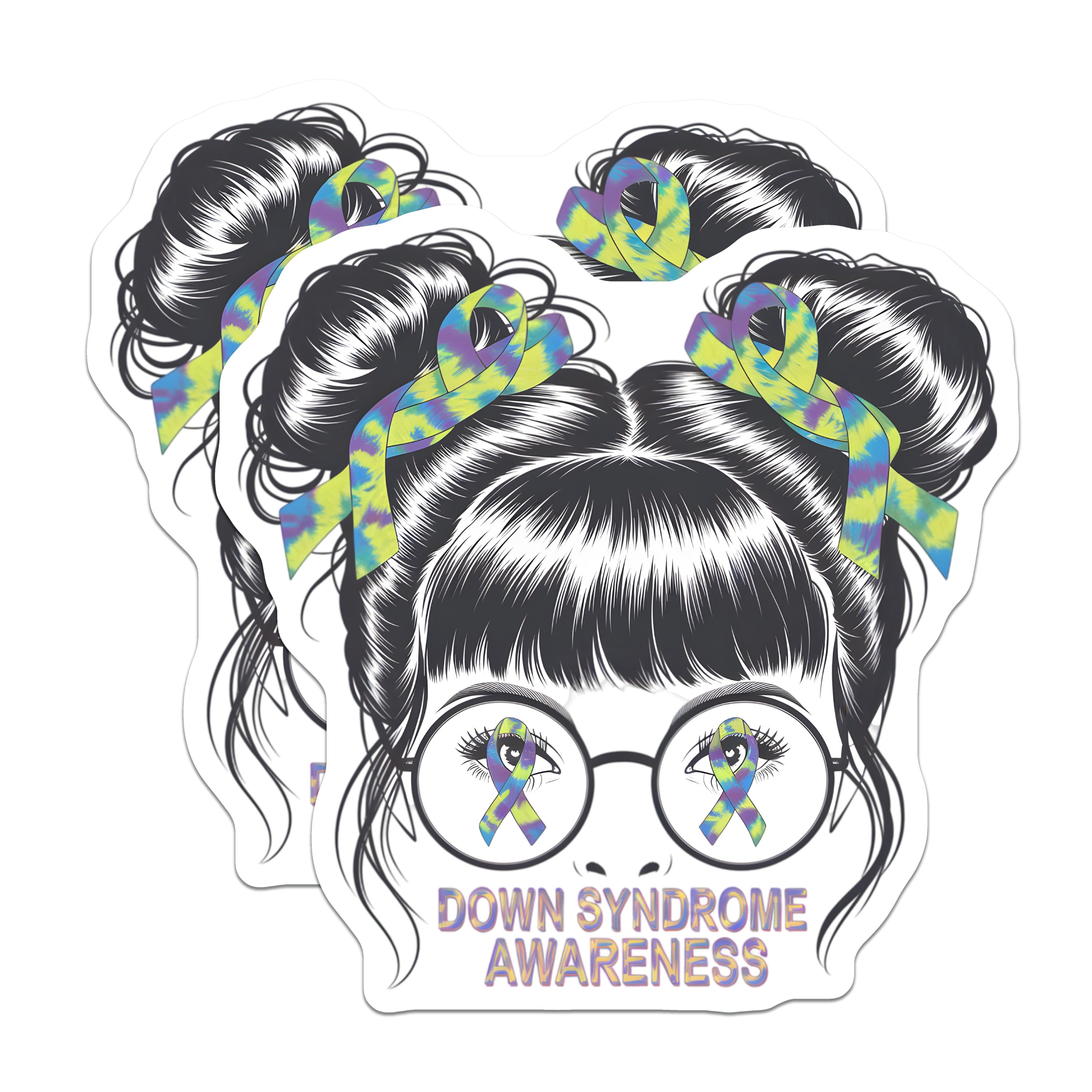 (2 Pack) Down Syndrome Awareness Magnets - Tie Dye Ribbon Support - for DS Families & Advocates - 5 Inches On Longest Side - Thick Durable Magnet - Made in USA - MAG39051