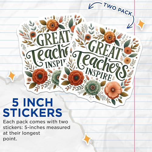 (2 Pack) Great Teachers Inspire Stickers - Inspirational Teacher Quote - Teacher Appreciation - 5" On Longest Side - Sticks to Smooth Flat Surfaces - Made in USA - BMCS4417