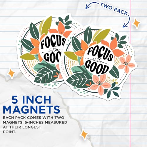 (2 Pack) Focus On The Good Magnets - Inspirational Flower Design - Positive Quote - 5" On Longest Side - for Cars, Fridges, Toolboxes - Made in USA - MAG3859