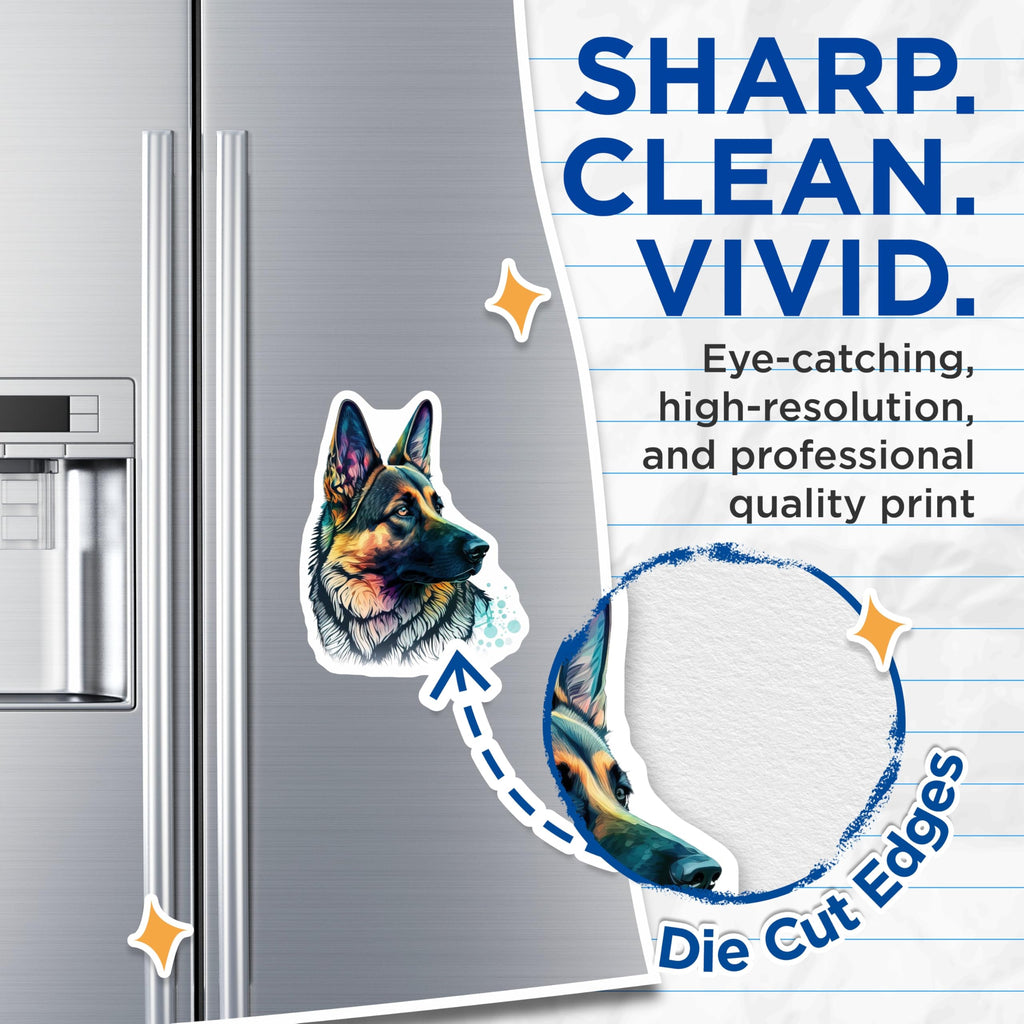(2 Pack) German Shepherd Magnets - Colorful Dog Art - GSD Owner Decor - 5 Inches On Longest Side - Thick Durable Magnet - Made in USA - MAG29880