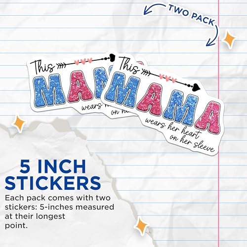 (2 Pack) Mama Heart Sleeve Stickers - Motherhood Quote - Love Mom - 5" On Longest Side - Sticks to Smooth Flat Surfaces - Made in USA - BMCS8181