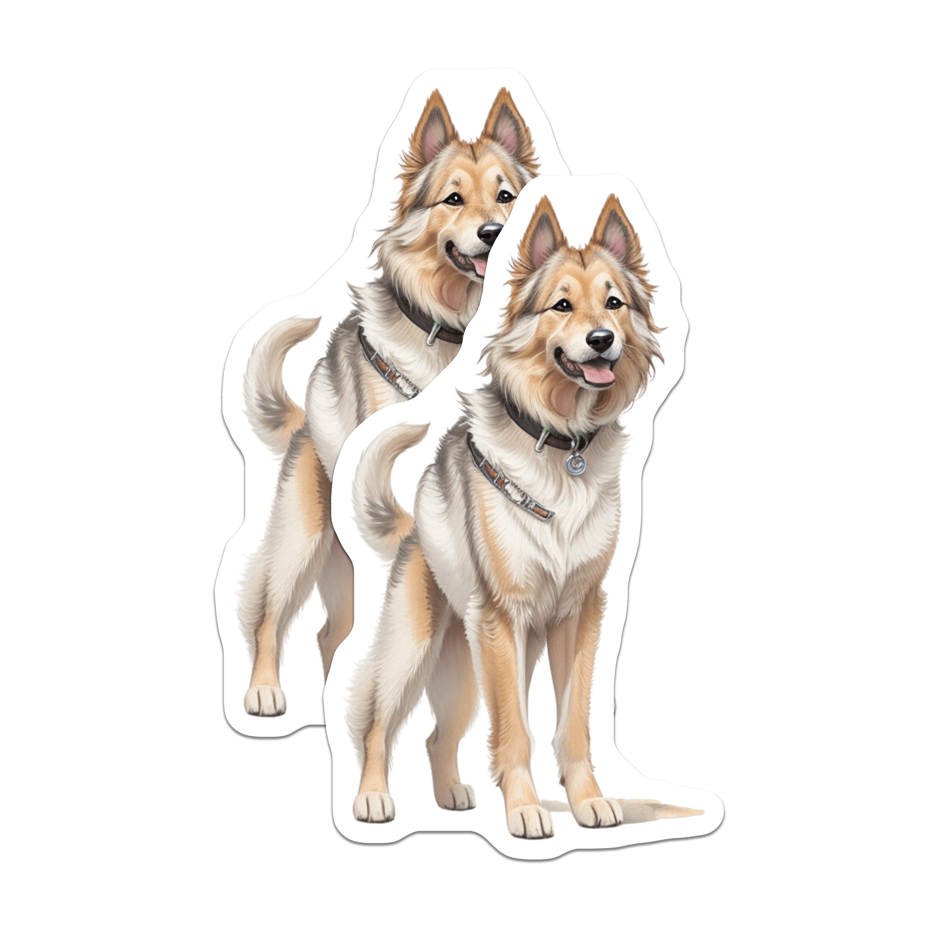 (2 Pack) Happy Fluffy Dog Magnets - Pet Lover Canine Art - Dog Mom Fridge Decorating Idea - 5 Inches On Longest Side - Thick Durable Magnet - Made in USA - MAG37871