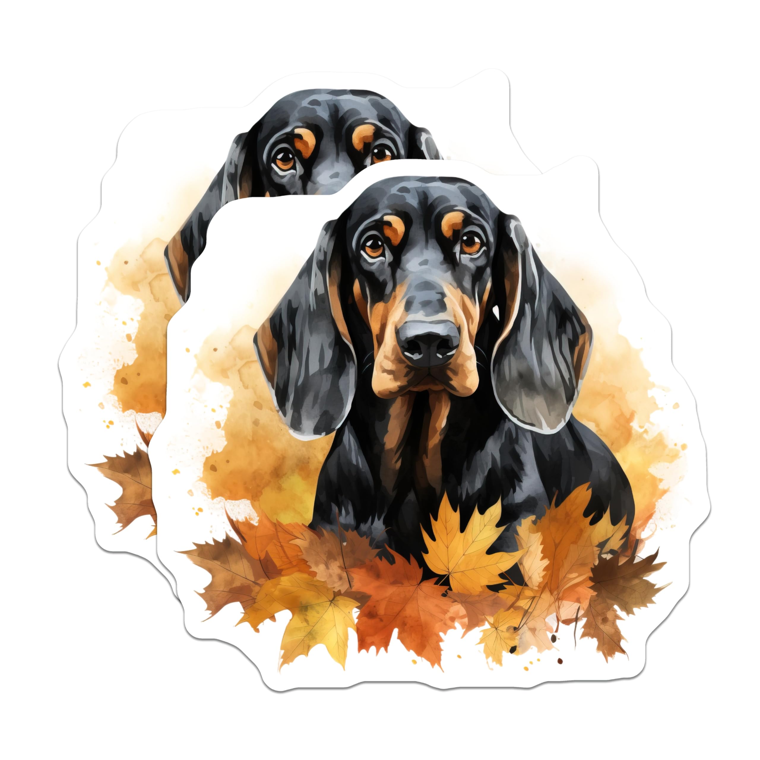 (2 Pack) Black Tan Dachshund Magnets - Autumn Leaves Dog Art - Cozy Fall Pet Decor - 5 Inches On Longest Side - Thick Durable Magnet - Made in USA - MAG25982