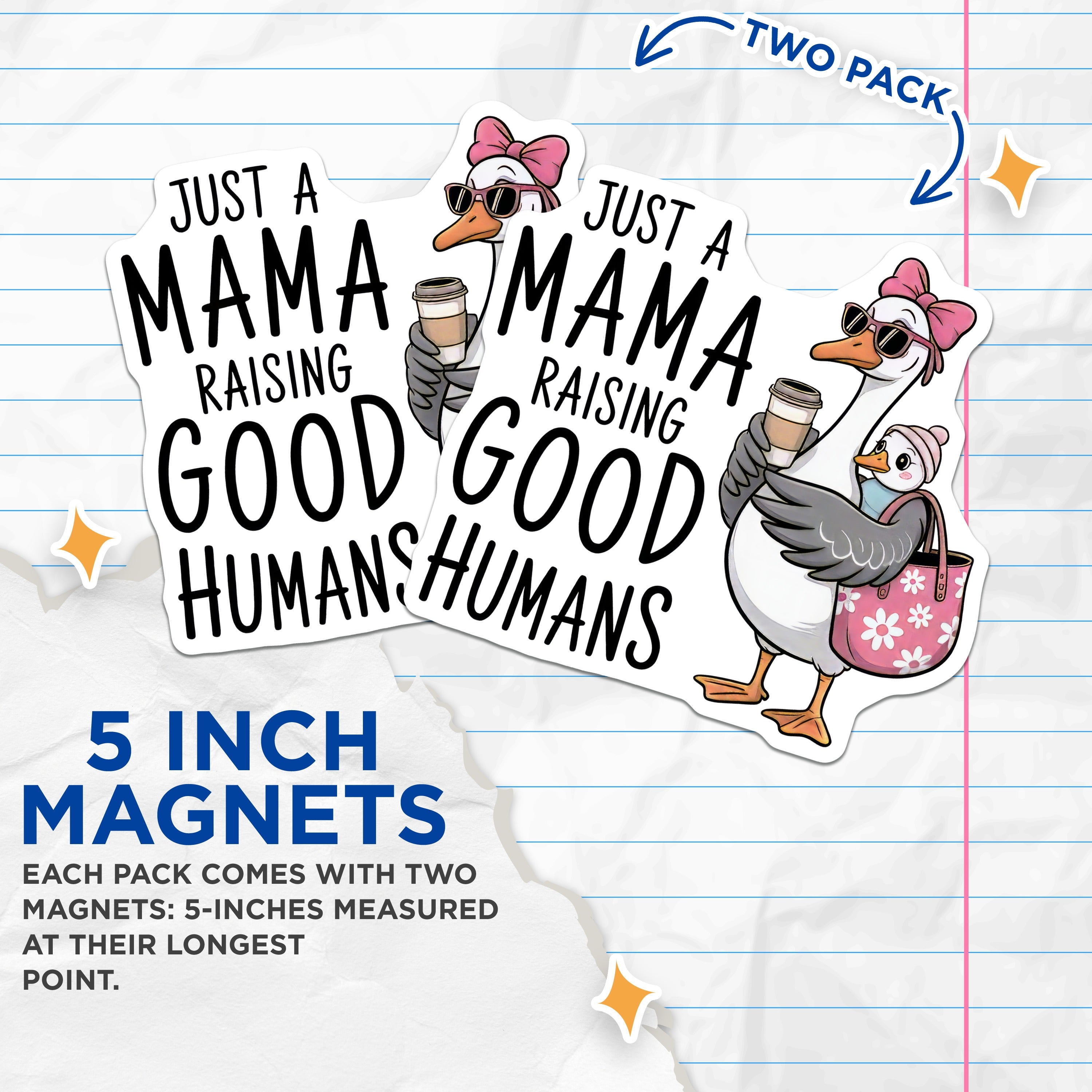(2 Pack) Mama Goose Raising Humans Magnets - Funny Mom Life Humor Decor - Busy Mother's Day Idea - 5 Inches On Longest Side - Thick Durable Magnet - Made in USA - MAG38217