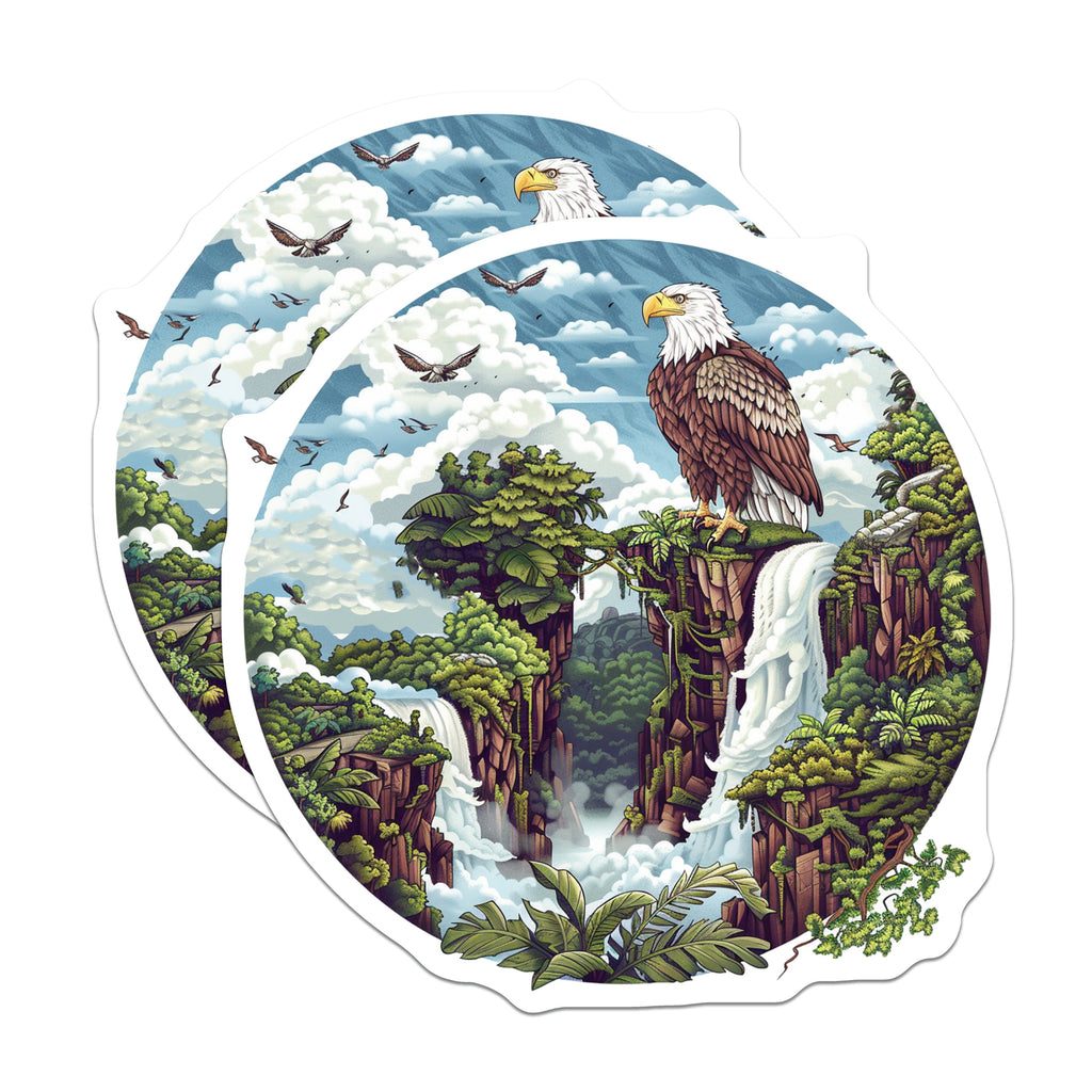 (2 Pack) Majestic Eagle Waterfall Magnets - Lush Jungle Scenery - Wildlife Nature Decor - 5 Inches On Longest Side - Thick Durable Magnet - Made in USA - MAG39888