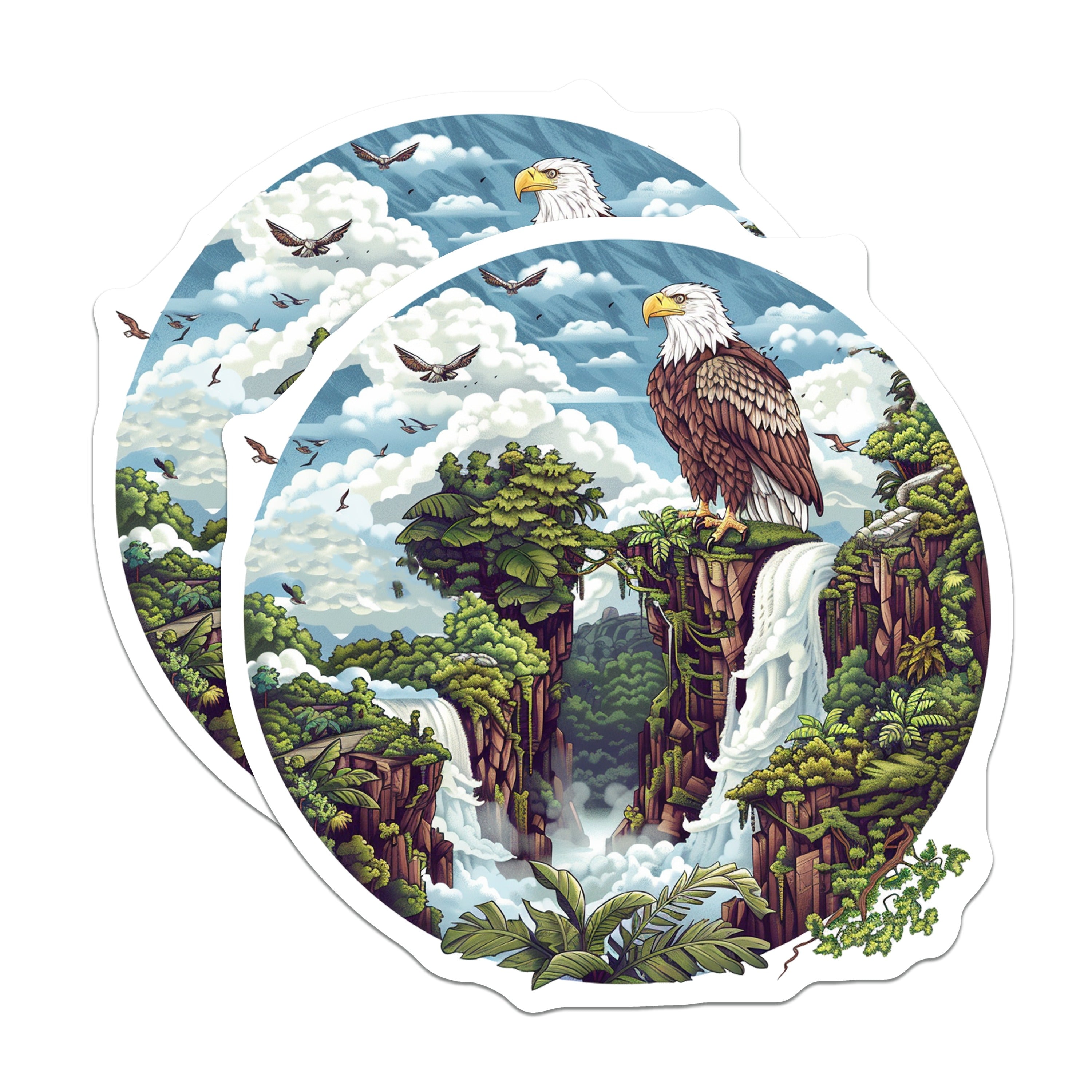 (2 Pack) Majestic Eagle Waterfall Magnets - Lush Jungle Scenery - Wildlife Nature Decor - 5 Inches On Longest Side - Thick Durable Magnet - Made in USA - MAG39888