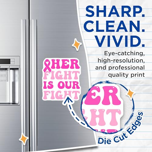 (2 Pack) Her Fight is Our Fight Magnets Magnets - Breast Cancer Awareness - Inspirational Quote - 5" On Longest Side - Made in USA - Sticks to Refrigerators & Metal Surfaces - MAG8833