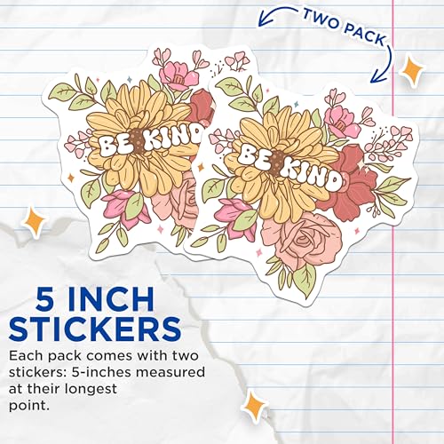 (2 Pack) Be Kind Stickers - Floral Sticker - Inspirational Quote Sticker - 5" On Longest Side - Sticks to Smooth Flat Surfaces - Made in USA - BMCS6436