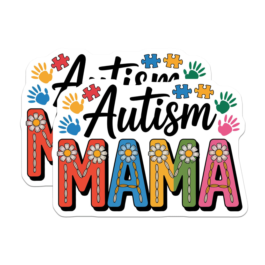 (2 Pack) Autism Mama Magnets - Neurodiversity Awareness Acceptance - Colorful Puzzle Handprint Support - 5 Inches On Longest Side - Thick Durable Magnet - Made in USA - MAG22155