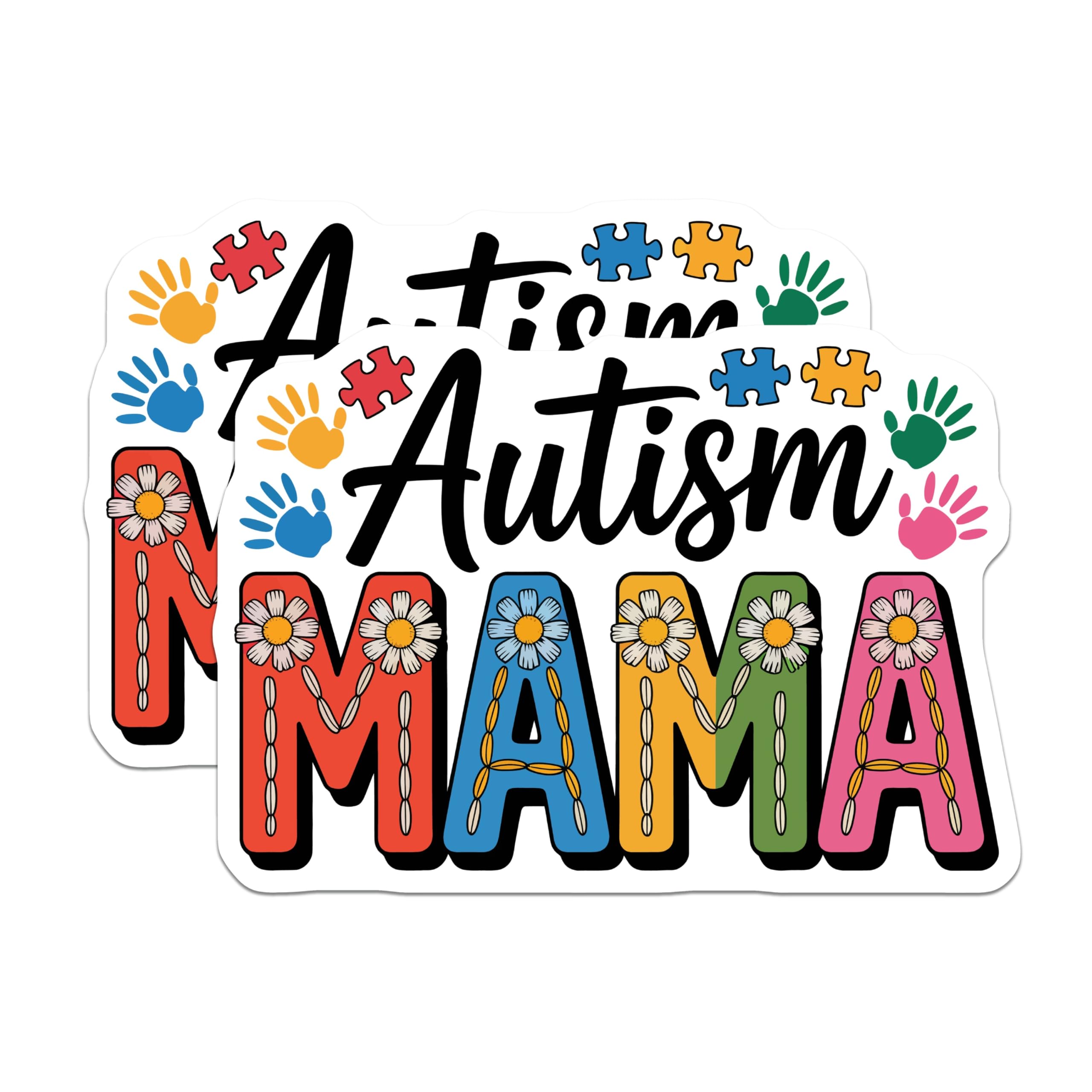 (2 Pack) Autism Mama Magnets - Neurodiversity Awareness Acceptance - Colorful Puzzle Handprint Support - 5 Inches On Longest Side - Thick Durable Magnet - Made in USA - MAG22155