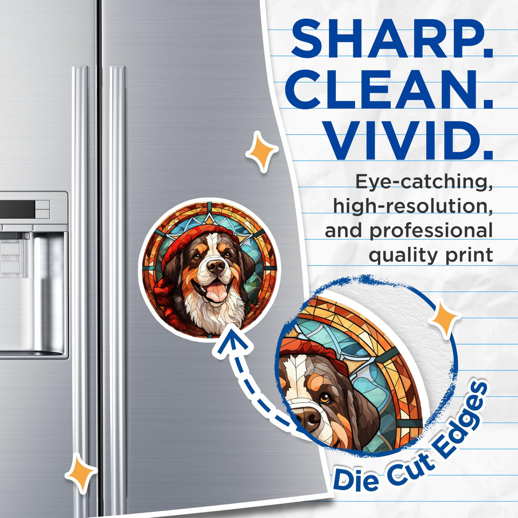 (2 Pack) Bernese Mountain Dog Magnets - Stained Glass Berner Art - Winter Holiday Dog Decor - Christmas Animal Accent - 5 Inches On Longest Side - Thick Durable Magnet - Made in USA - MAG23908