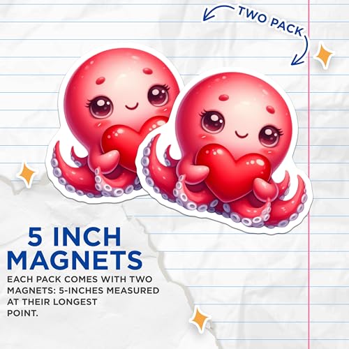 (2 Pack) Adorable Octopus Magnets - Cute Ocean Animal Magnets - Heart Holding Octopus ation - 5" On Longest Side - for Cars, Fridges, Toolboxes - Made in USA - MAG3656