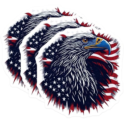 (3 Pack) American Eagle Decals - Patriotic Eagle - USA Flag Decals- 3 Inches On Longest Side - Easy Peel & Apply - Made in USA - 3MCS5528