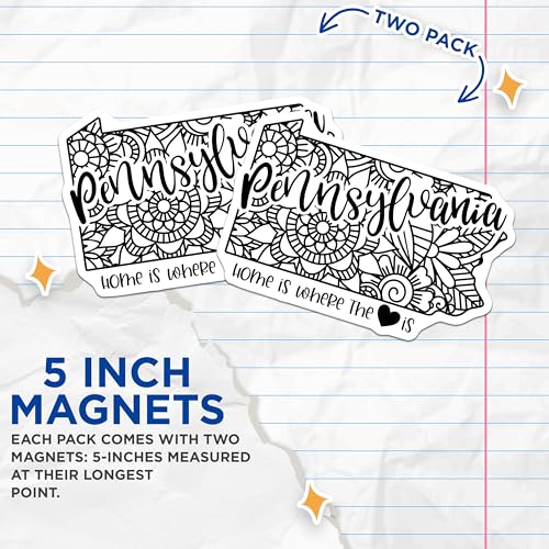 (2 Pack) Pennsylvania Magnets Magnets - Home is Where The Heart is - State Love - 5" On Longest Side - Made in USA - Sticks to Refrigerators & Metal Surfaces - MAG9088