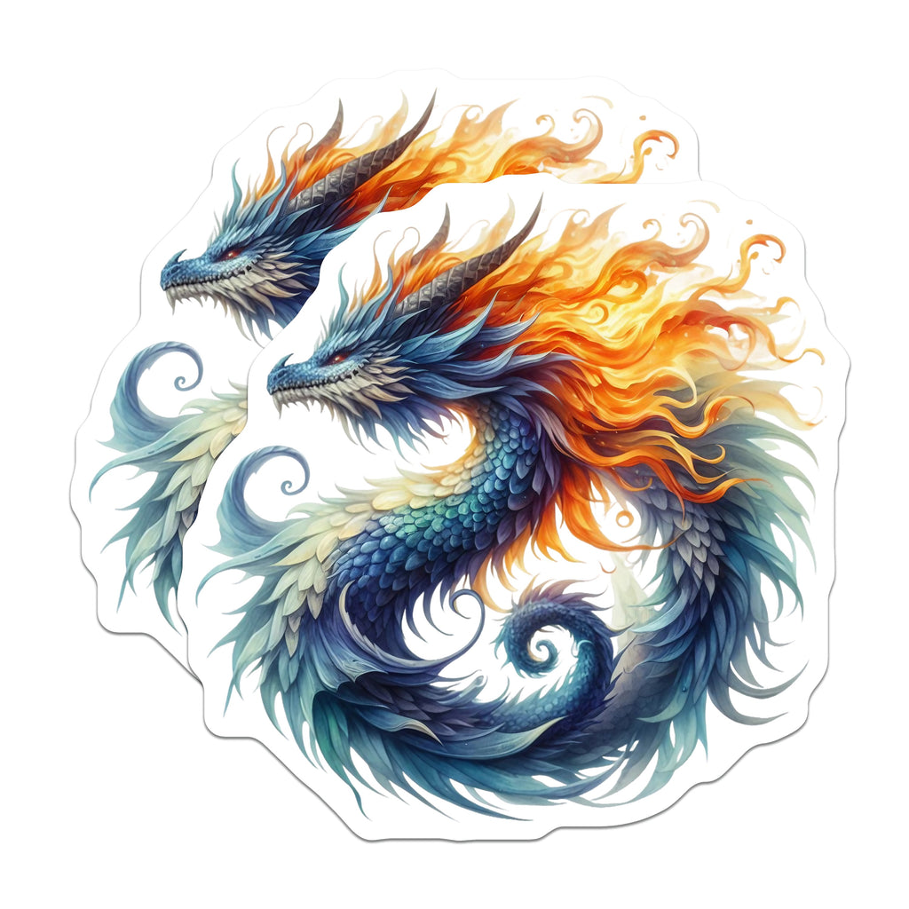 (2 Pack) Mythical Dragon Magnets - Blue Fire Serpent Art - Fantasy Creature Decor for Kitchen Fridge - 5 Inches On Longest Side - Thick Durable Magnet - Made in USA - MAG36937