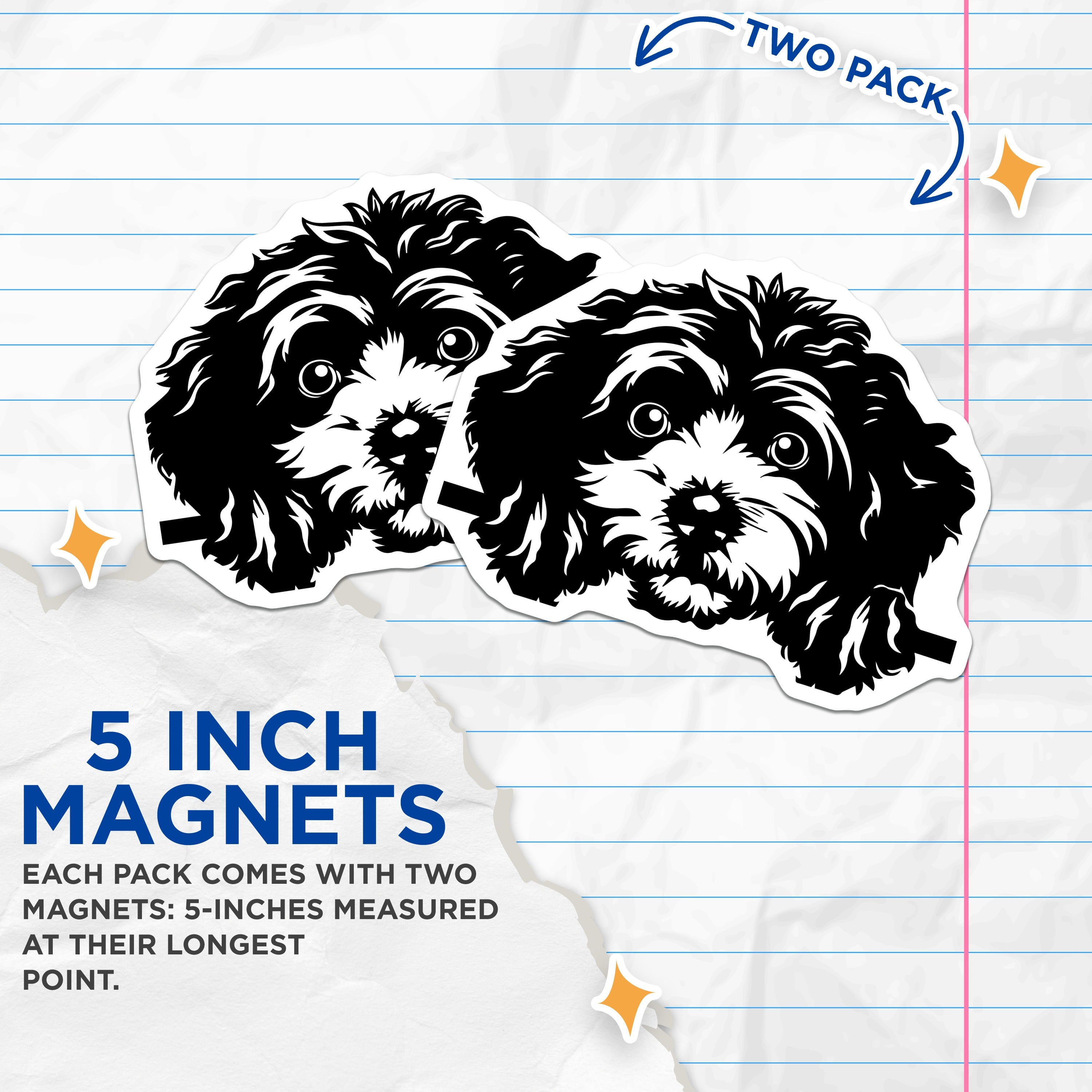 (2 Pack) Doodle Dog Magnets - Cute Puppy Peekaboo Fridge Locker Magnet - Dog Mom Pet Lover Decor - 5 Inches On Longest Side - Thick Durable Magnet - Made in USA - MAG37025