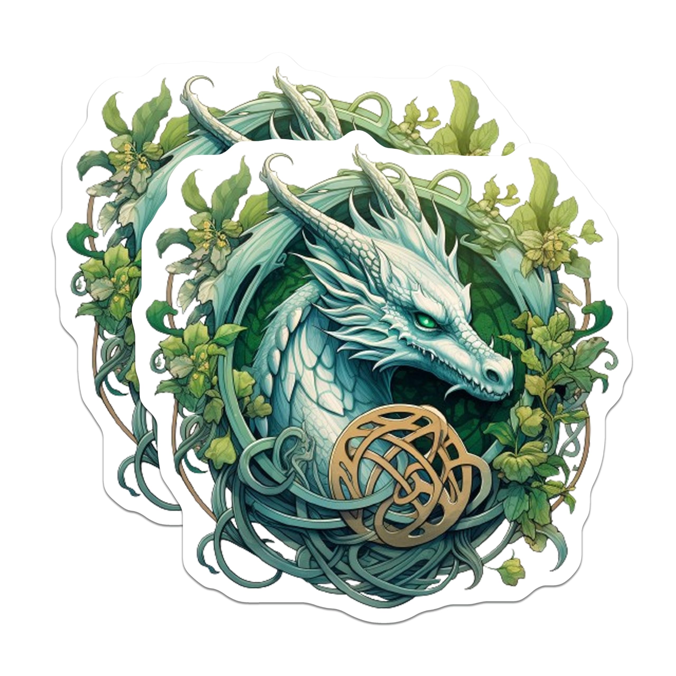 (2 Pack) White Dragon Magnets - Celtic Knot Art - Mythical Creature Decor - Fantasy Art Collectible - 5 Inches On Longest Side - Thick Durable Magnet - Made in USA - MAG24479