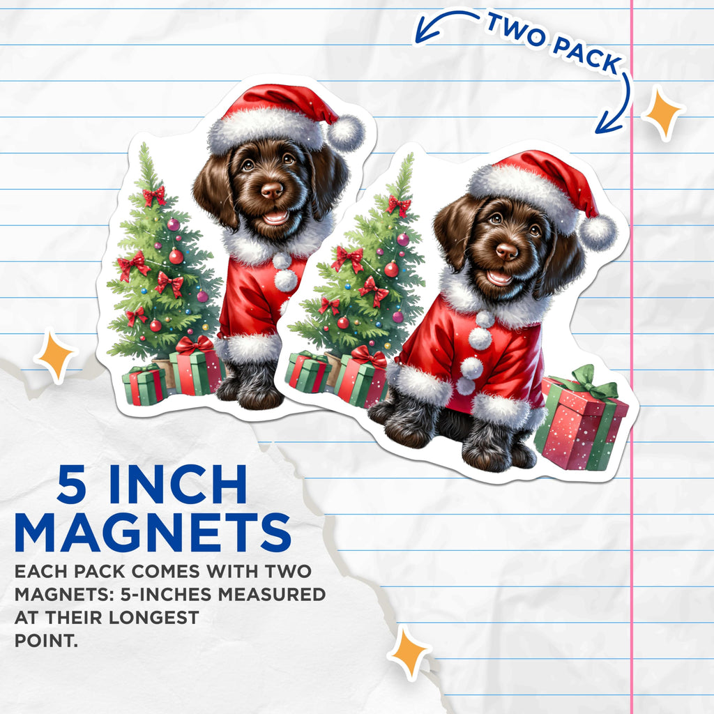 (2 Pack) Festive Santa Dog Magnets - Christmas Puppy Fridge Decor - Holiday Animal Kitchen Accents - 5 Inches On Longest Side - Thick Durable Magnet - Made in USA - MAG23803