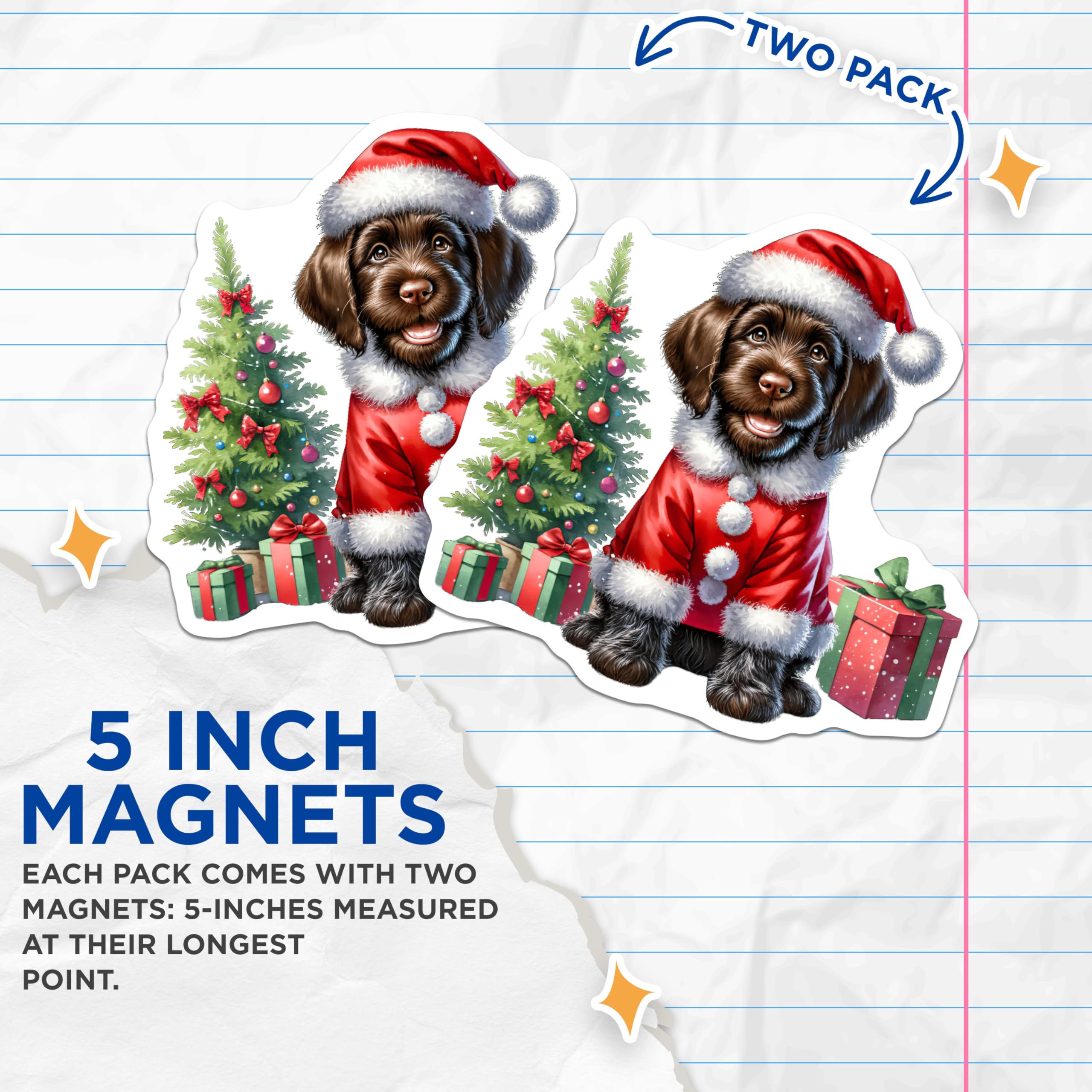 (2 Pack) Festive Santa Dog Magnets - Christmas Puppy Fridge Decor - Holiday Animal Kitchen Accents - 5 Inches On Longest Side - Thick Durable Magnet - Made in USA - MAG23803
