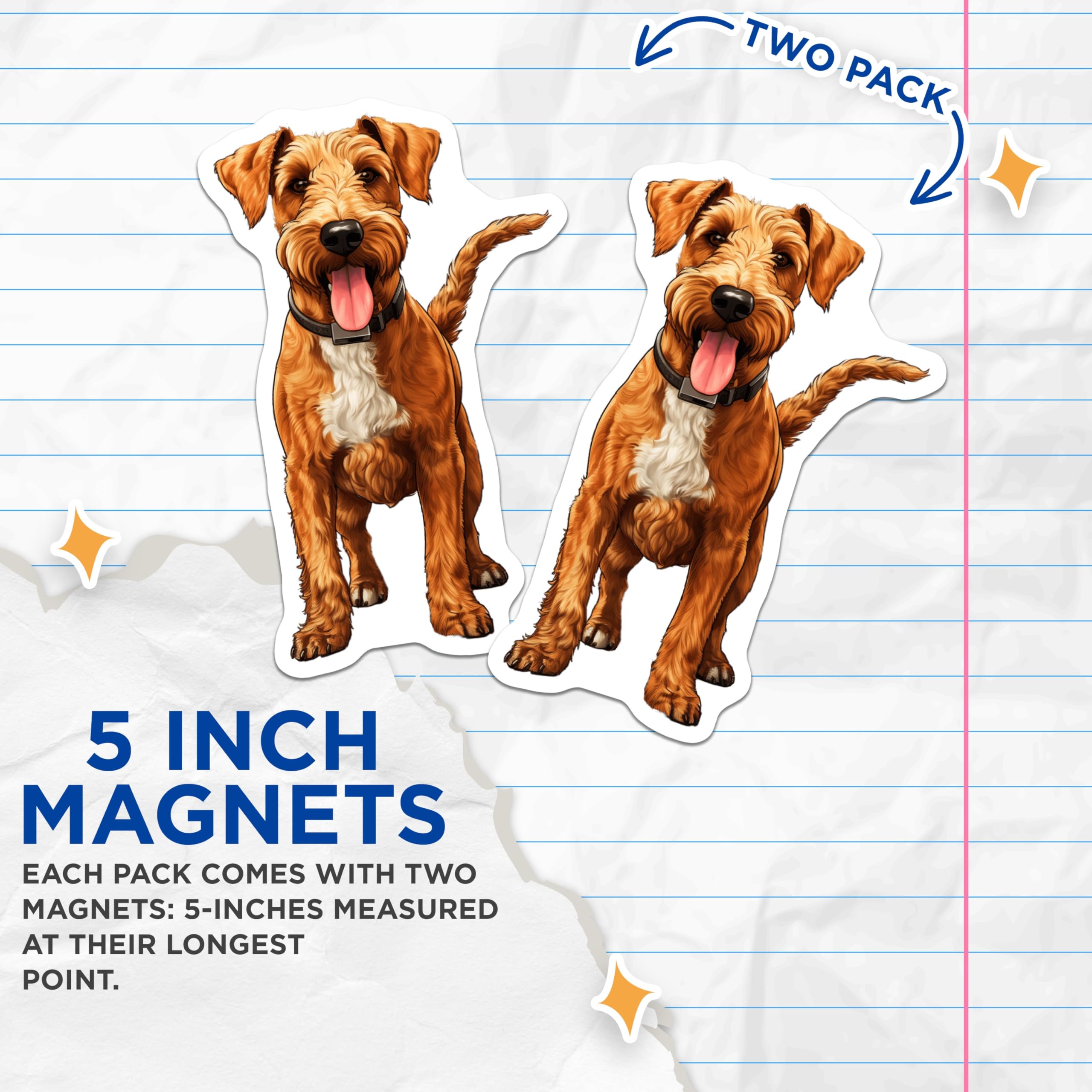 (2 Pack) Airedale Terrier Magnets - Wire Haired Dog Decor - Pet Parent Refrigerator Art - Animal Lover Accessories - 5 Inches On Longest Side - Thick Durable Magnet - Made in USA - MAG25629