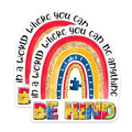 (2 Pack) Inspirational Rainbow Quote Stickers - Puzzle Piece - Be Kind - 5" On Longest Side - Sticks to Smooth Flat Surfaces - Made in USA - BMCS8420