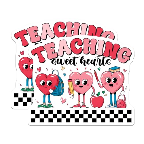 (2 Pack) Teaching Sweet Hearts Stickers - Cute School Teacher Appreciation - Heart Character - 5" On Longest Side - Sticks to Smooth Flat Surfaces - Made in USA - BMCS7653