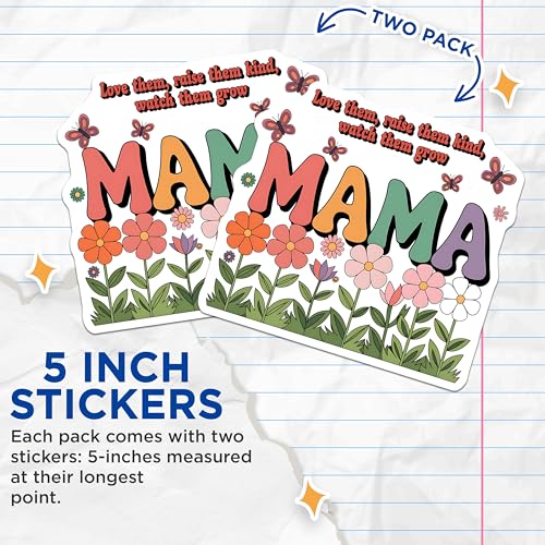 (2 Pack) Mama Stickers - Floral Butterfly Stickers - Positive Message Stickers for Moms - 5" On Longest Side - Sticks to Smooth Flat Surfaces - Made in USA - BMCS3909