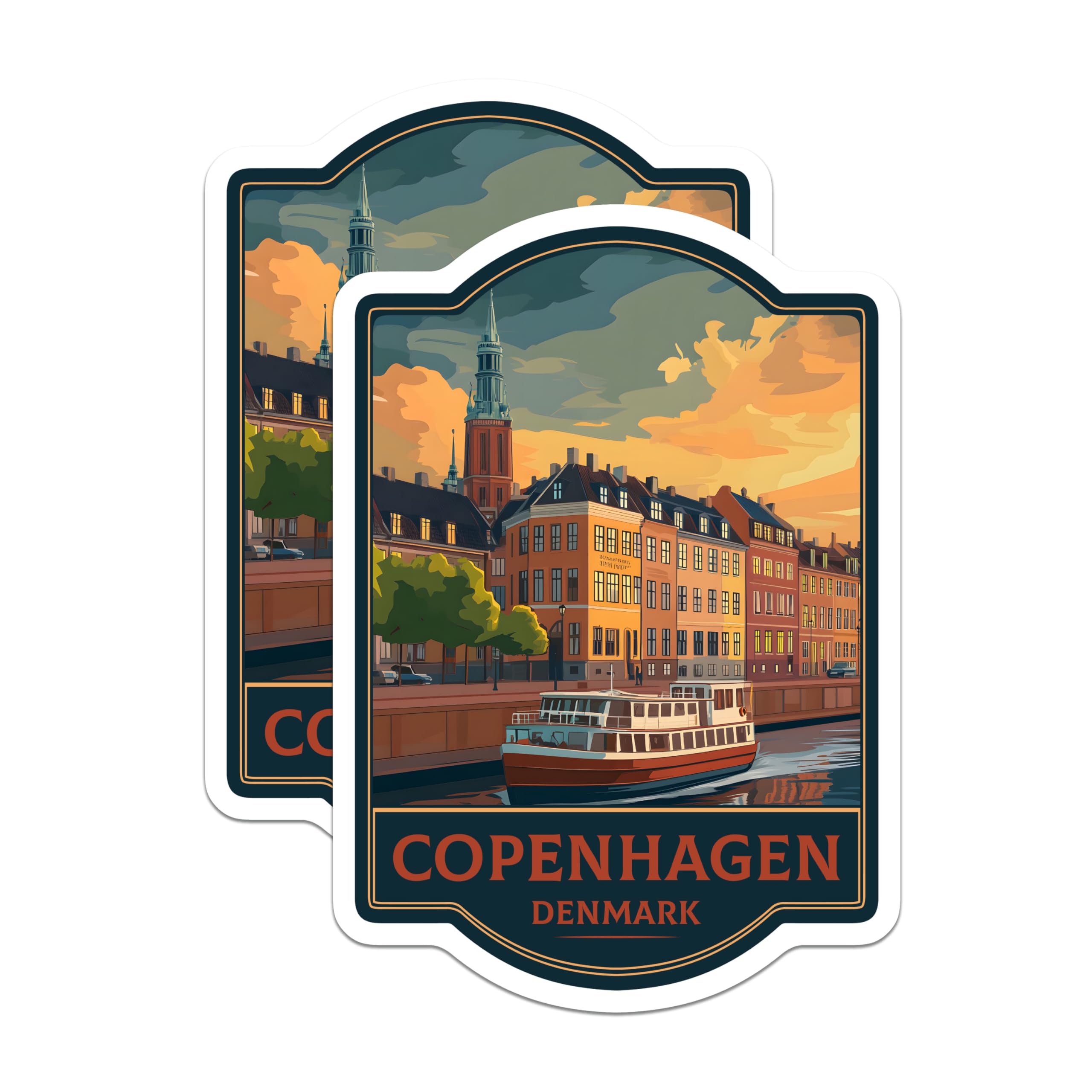 (2 Pack) Copenhagen Denmark Magnets - Scenic Canal Cityscape - Vintage Travel Souvenir Art - 5 Inches On Longest Side - Thick Durable Magnet - Made in USA - MAG22823
