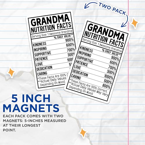 (2 Pack) Grandma Nutrition Facts Magnets - Funny Grandma ation - Clever Quote Home - 5" On Longest Side - for Cars, Fridges, Toolboxes - Made in USA - MAG4077