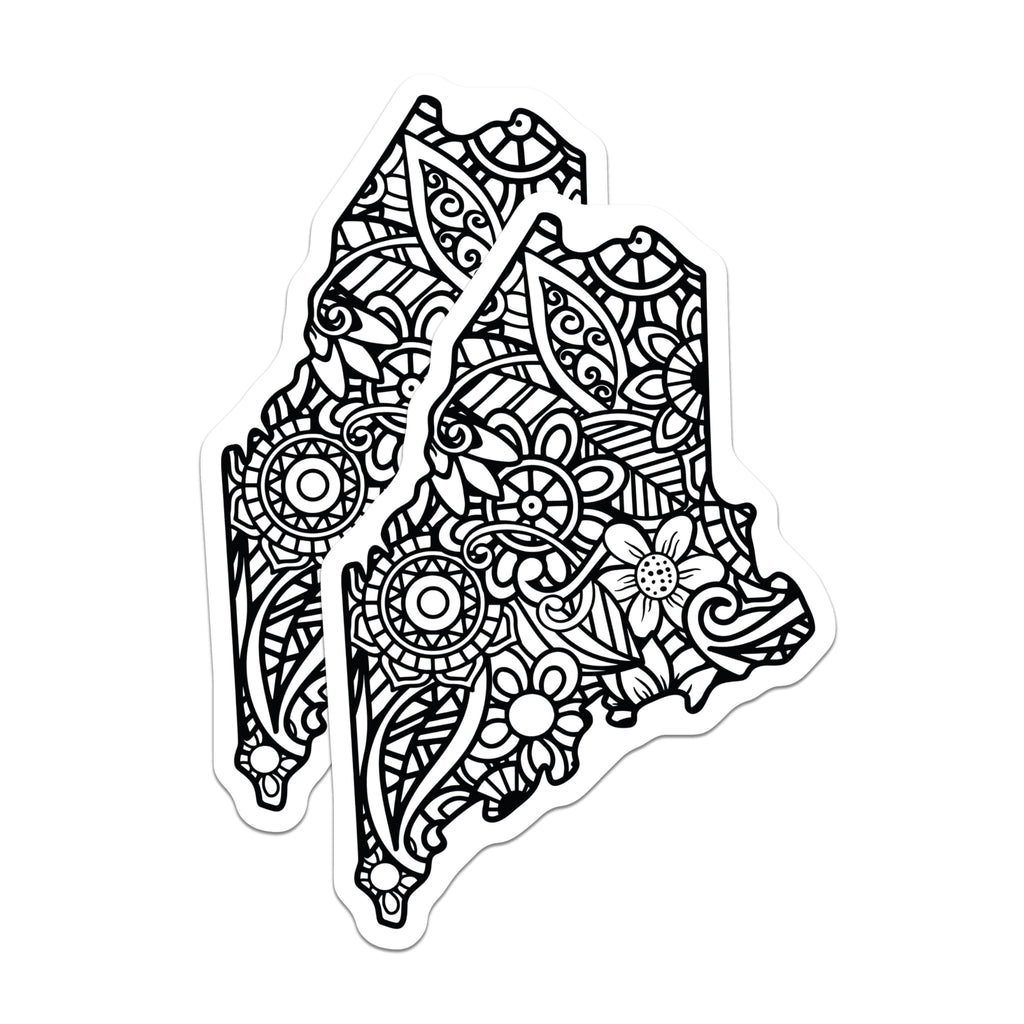 (2 Pack) Maine State Mandala Magnets - Floral Outline Decor - New England Travel Art - 5 Inches On Longest Side - Thick Durable Magnet - Made in USA - MAG19422