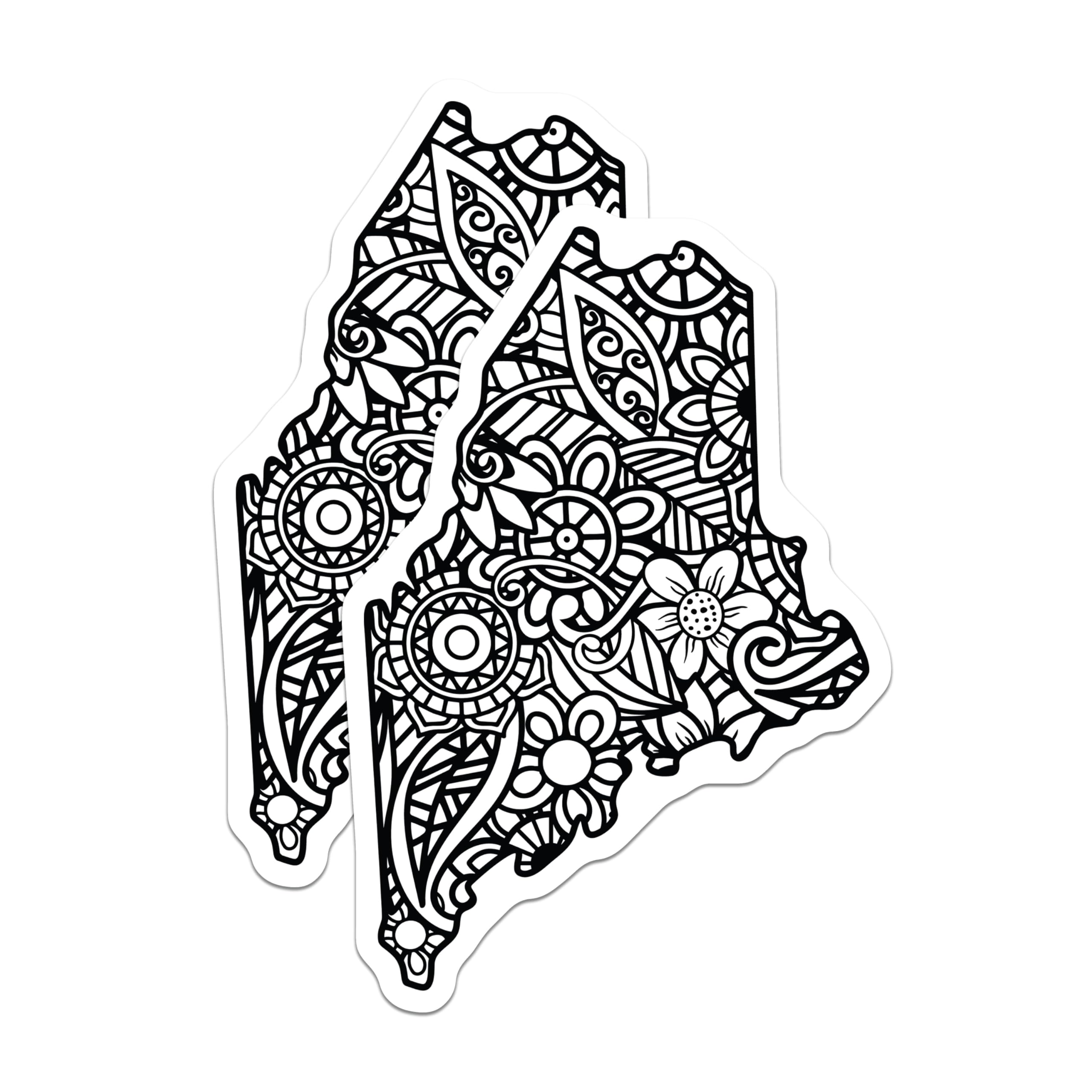 (2 Pack) Maine State Mandala Magnets - Floral Outline Decor - New England Travel Art - 5 Inches On Longest Side - Thick Durable Magnet - Made in USA - MAG19422