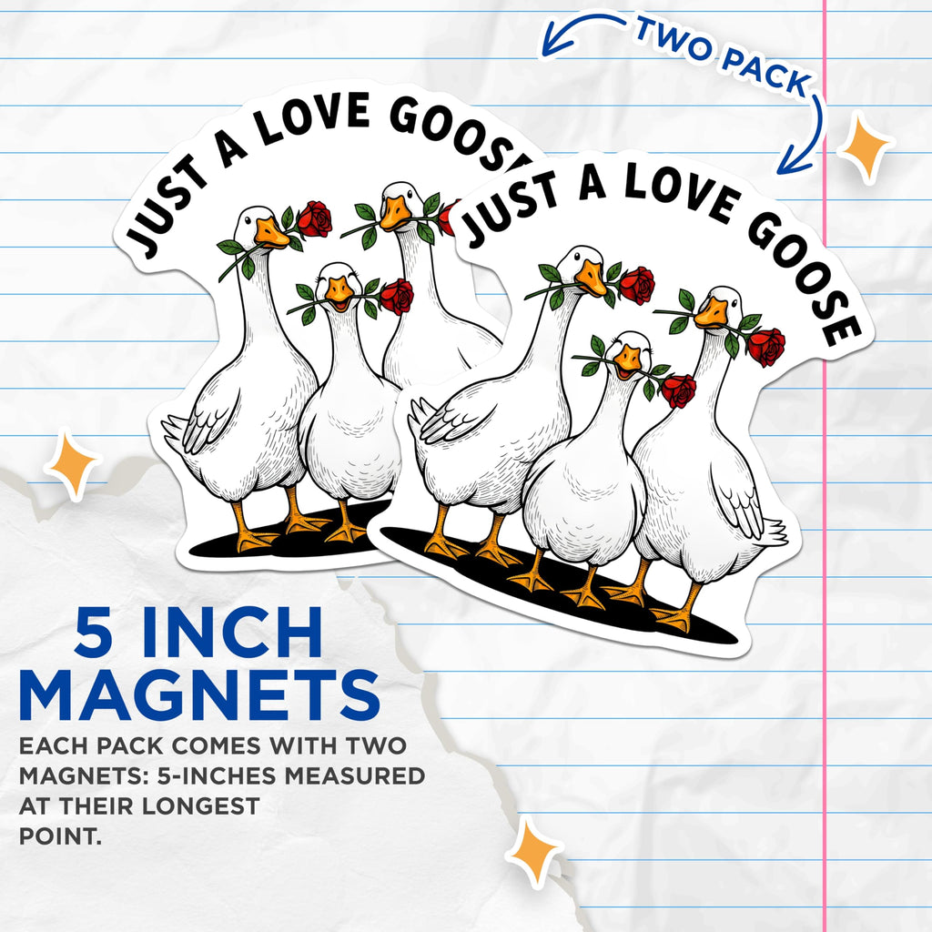 (2 Pack) Love Goose Magnets - Goose with Roses - Romantic Bird Home Decor - 5" On Longest Side - Premium Magnet - for Cars, Refrigerators, Toolboxes, Lockers - Made in USA - MAG16463