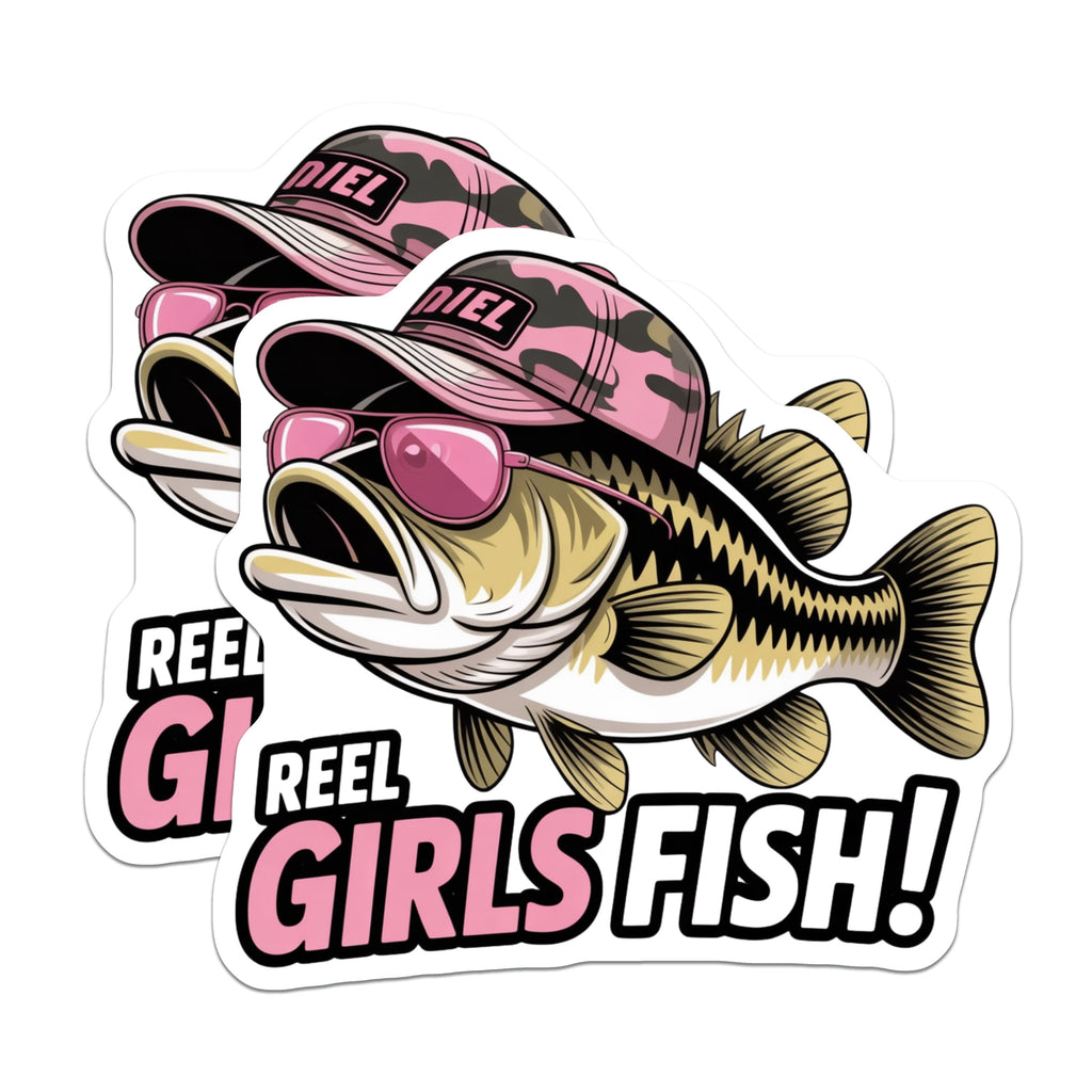 (2 Pack) Reel Girls Fish Magnets - Funny Bass Fishing Angler Lady - Fisherwoman Outdoor Enthusiast Design - 5 Inches On Longest Side - Thick Durable Magnet - Made in USA - MAG37923