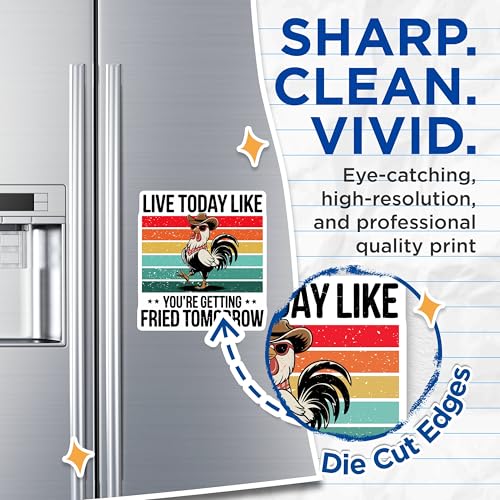 (2 Pack) Live Today Like Youre Getting Fried Tomorrow Magnets - Funny Chicken - Farmhouse Kitchen - 5" On Longest Side - for Cars, Refrigerators, Toolboxes, Lockers - Made in USA BMCS3432