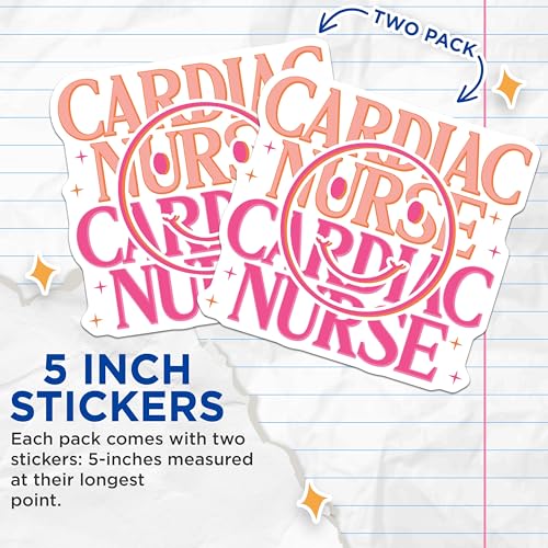 (2 Pack) Cardiac Nurse Stickers - Heart Nurse Decals - 5" On Longest Side - Sticks to Smooth Flat Surfaces - Made in USA - BMCS9129 - BMCS9129