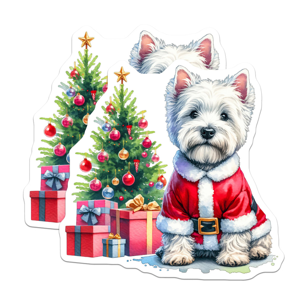 (2 Pack) Westie Christmas Dog Magnets - Santa Puppy Refrigerator Decor - Holiday Pet Lover Accessories - 5 Inches On Longest Side - Thick Durable Magnet - Made in USA - MAG28221