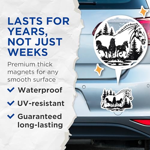 (2 Pack) Horse Magnets - Nature Scene Magnet - Forest Horse Artwork - 5" On Longest Side - for Cars, Fridges, Toolboxes - Made in USA - MAG4568